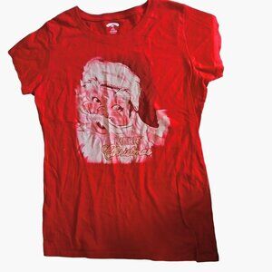 Holiday Time Red Santa Graphic Tee Womens Large 12 Christmas T Shirt
